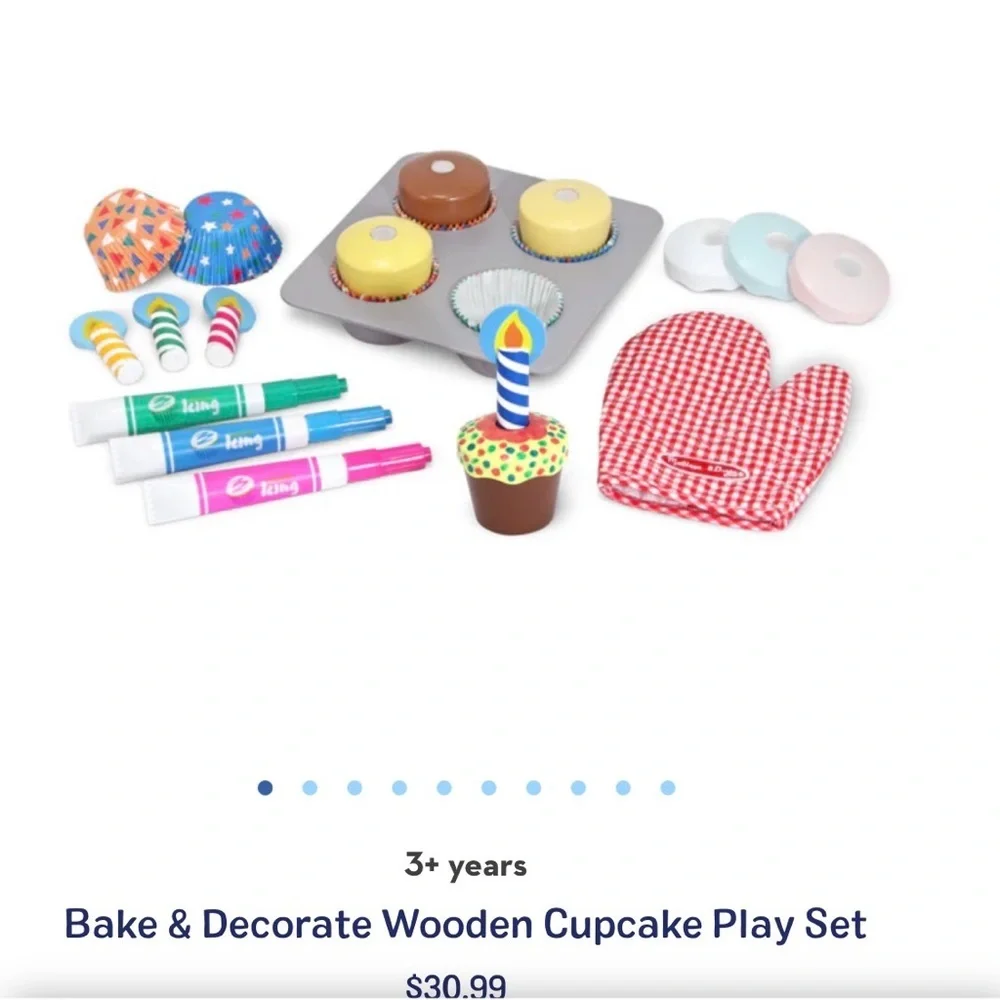 Melissa & Doug Wooden Bake & Decorate Cupcake Set - Blue, Green, Pink
